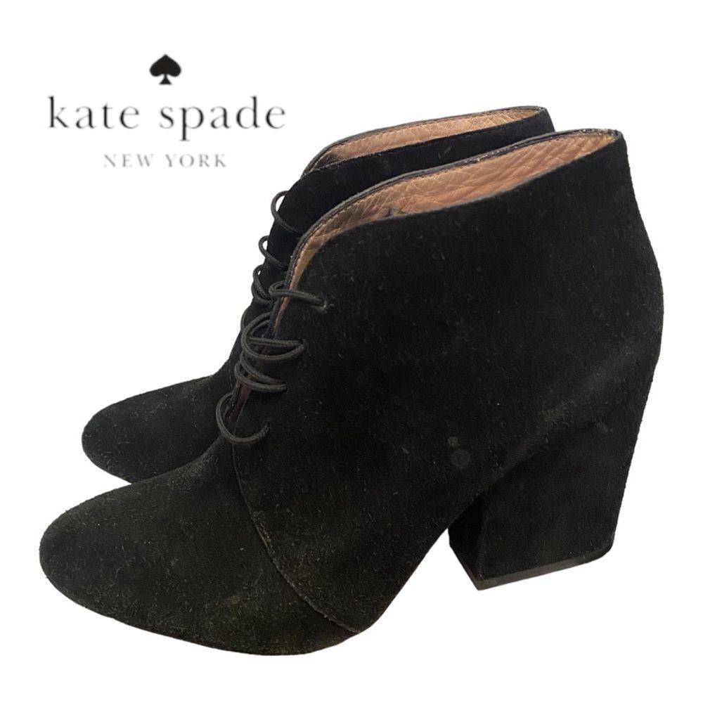 Kate Spade New York Women's Black Suede Leather Tie Ankle Boots Booties 5.5